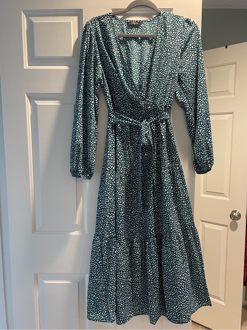 Amazon Green Dot Midi Dress with Tie Belt